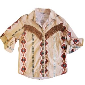Women's Vintage Western Panhandle Slim Fringe Shirt Southwest Small